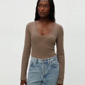 Michael Stars V-Neck Long Sleeve Top - Brown